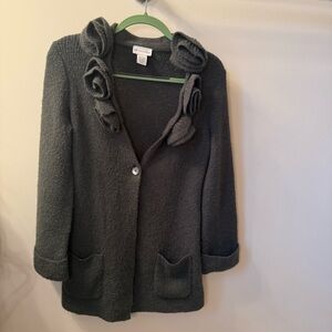 Soft Surroundings Gray Green Rosette Cardigan Alpaca Wool Blend Size Small